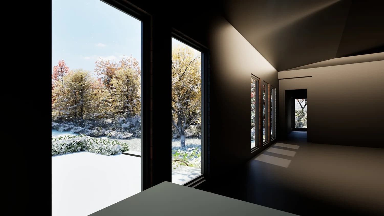 Side view of Orion Township lakefront home with continuous gesture from street to shoreline
