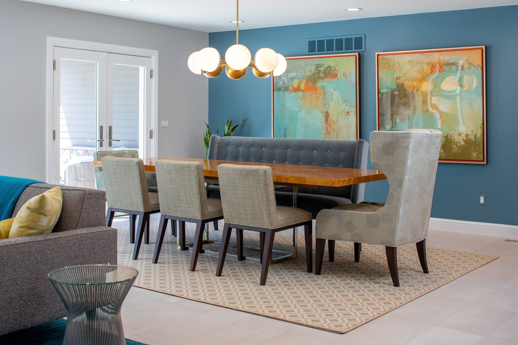 Renovated dining room preserving original mid-century character with modern updates